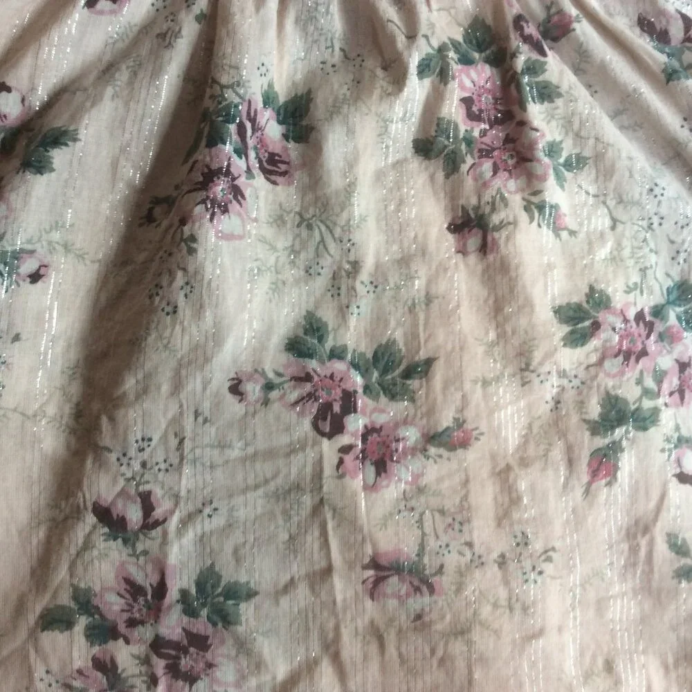 Tommy Jeans Y2K Floral Silver Metallic Threads Babydoll Retro Top Size Medium - Picture 5 of 5